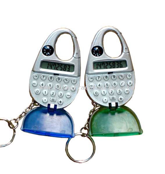 Key chain calculator with compass