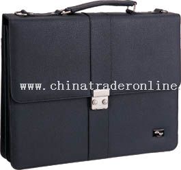 Leather look briefcase with multiple compartments