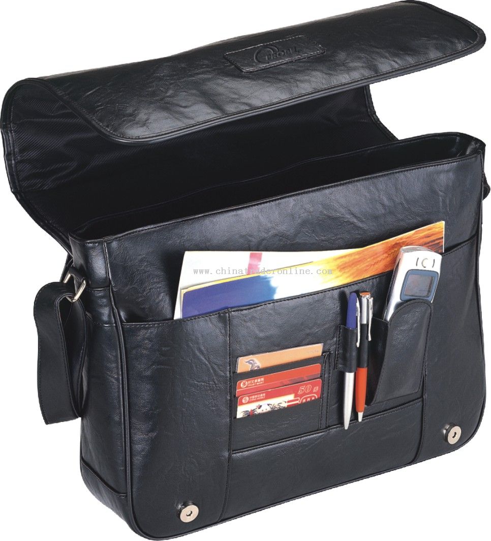 Soft imitated leather briefcase with front flap from China