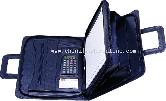 Two zip compartments portfolio with movable handle