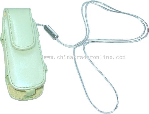 MP3 prouch in PU materia with long sliver color hand strap from China