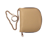 Zipround leather coin purse with metal chain outside