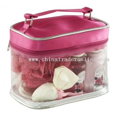 Cosmetic Bag with Trans-PVC and Microfiber