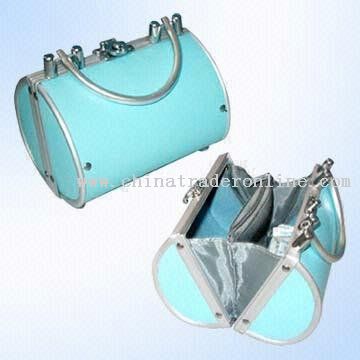 black PVC leather, with silvery frame cosmetic case from China