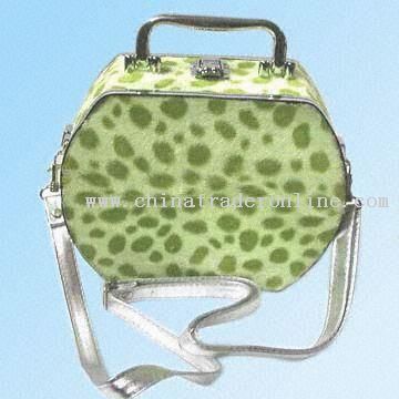 fabric exterior, aluminum frame cosmetic bag