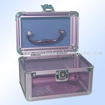 purple transparent acrylic and odd striped strip cosmetic bag