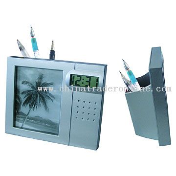 Clock Pen Holder with Photo Frame