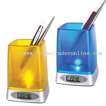 CLOCK WITH  PEN HOLDER
