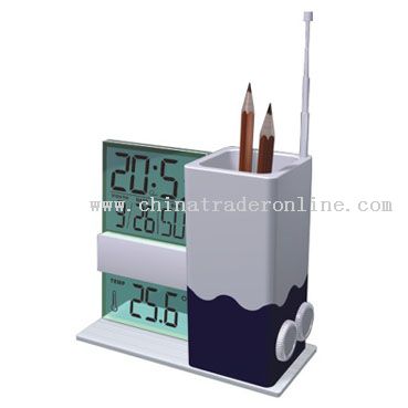 CLOCK WITH  PEN HOLDER