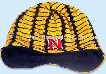 knitted hat with polar fleece lining from China