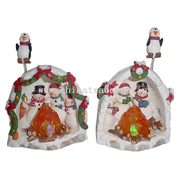 Polyresin Snowman Family with Light