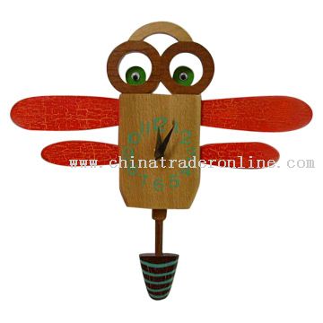 Red Dragonfly Wooden Clock