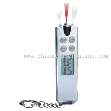 Key Chain with Clock and Laser Light