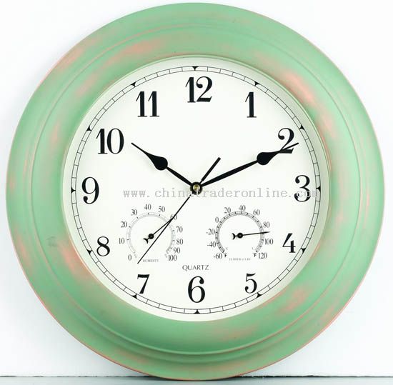 16inch Metal wall clock with temperature & humidity display from China