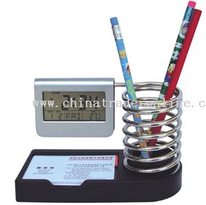 Pen holder,Name Card Holder with Clock