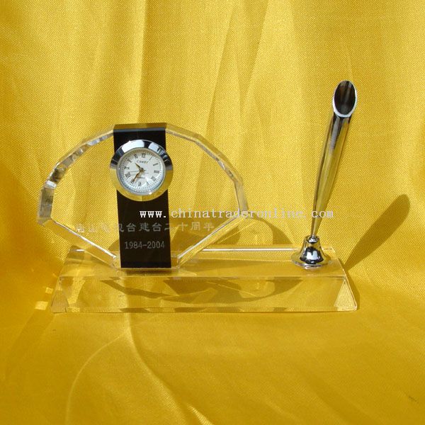 Crystal Clock Form One with Pen holder
