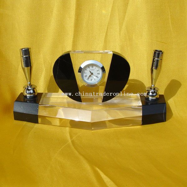 Crystal Desktop Clock Form One with Pen holder from China