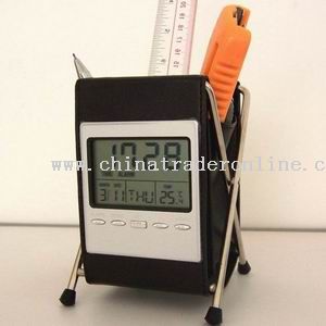 LCD Multifunction Clock with Pen Holder and Thermeter