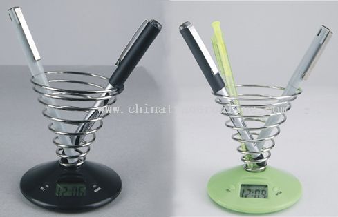 Novelty Screw Pen Holder with Time Display from China