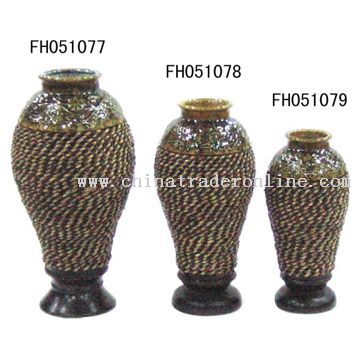 Iron, Rattan and Ceramic Vases