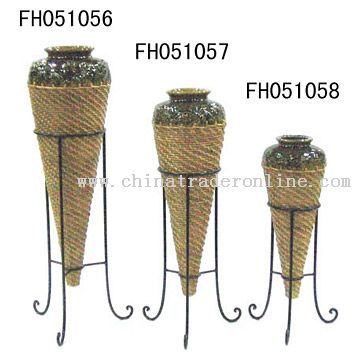 Iron, Rattan and Ceramic Vases from China