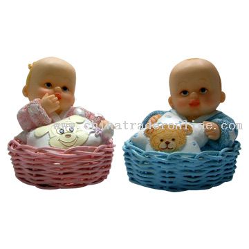 China trade - > wholesale suppliers - > Resin Ornaments. Babies with Basket