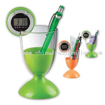 Cup Pen Holder with Clock