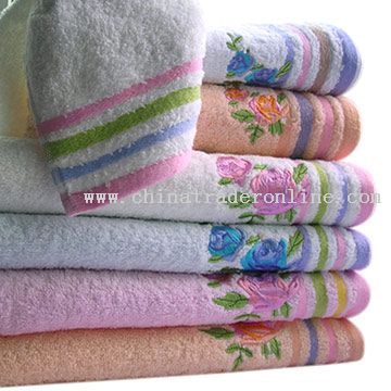 Solid Terry Towel with Embroidery and Border from China