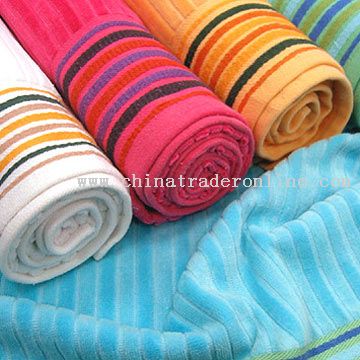 Velour 100% Cotton Towel with Strip Color Border from China