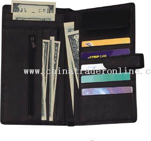 Black nappa soft leather travel wallet with multi-function pockets inside from China