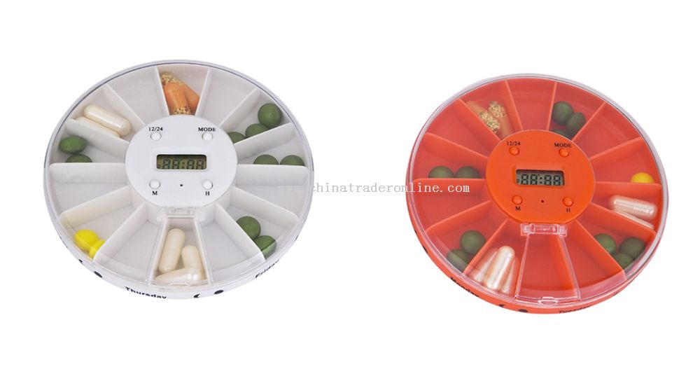 14-Compartment Pill Box with Time Display and Alarm Function