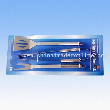 Three-piece Stainless Steel Barbecue Tool Set Attached on Paper Card