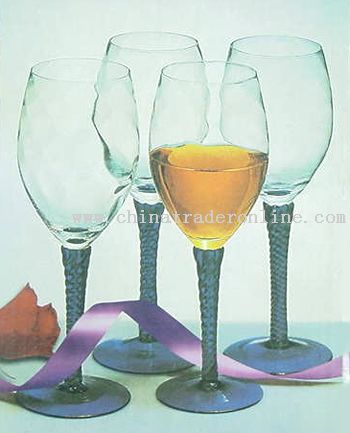 SET OF FOUR HAND MADE STEMMED WINE GLASSES