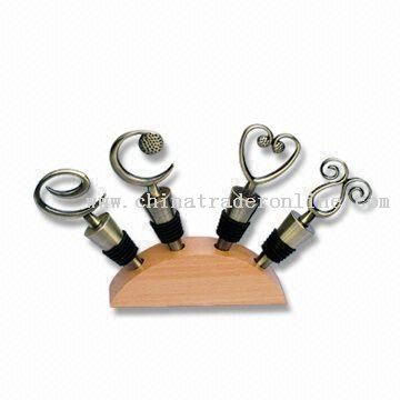 Four-piece Wine Stopper Set with Wooden Stand