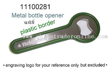 METAL BOTTLE OPENER WITH PLASTIC BORDER