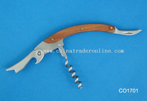 Corkscrew with wood handle