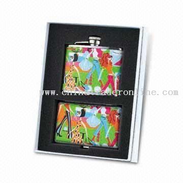 Stainless Steel Hip Flask Gift Set with Cigarette Case from China