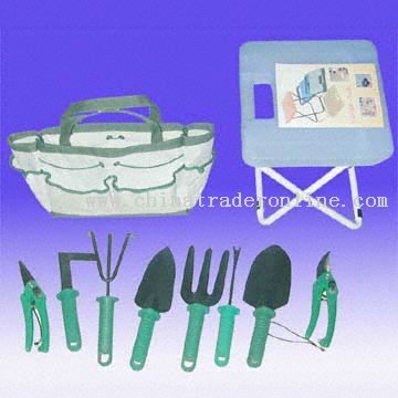 Eight-Piece Garden Tool Set with Stool in Nylon Bag from China