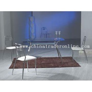 Modern Metal and Glass Dining Table, Chair