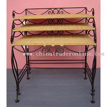 3 Black Wire Rack Woven Rattan Racks Set