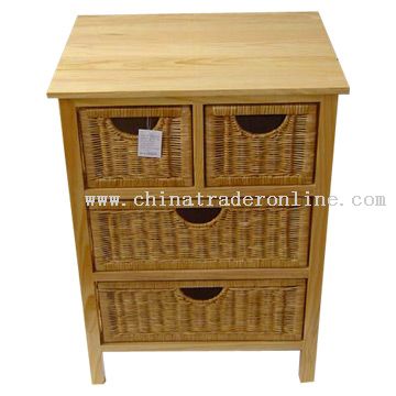 Pine Wood Rack with Woven Rattan Drawers from China
