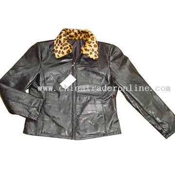 Ladies Patch Leather Jacket with Animal Fur on Collar from China