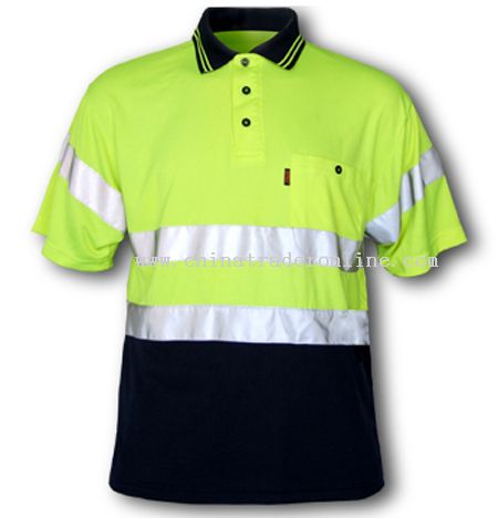 Fluorescent Pique Polo with Reflecting Tapes