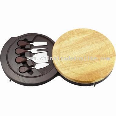 4-Piece Cheese Knives & Wooden Board