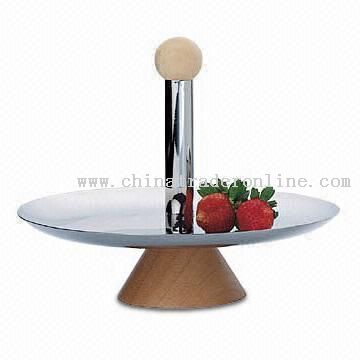 Fruit Basket Made of S/S 18/8 and Rubber Wood from China