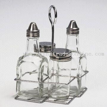 2-piece Glass Salt & Pepper Bottles and 2-piece Glass Oil & Vinegar Bottles with Stand from China