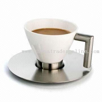 High quality stainless steel and ceramic round cup and saucer