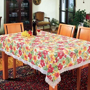 mbossing lace-border tablecloth PVC Tablecloth with Embossing Flannel as Back