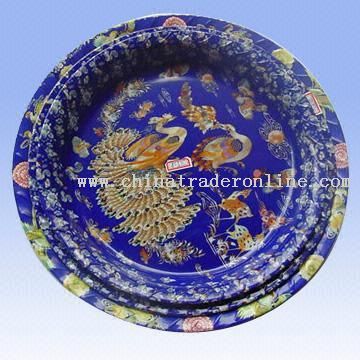 Four-piece PP Round Tray Set with Peacock Designs