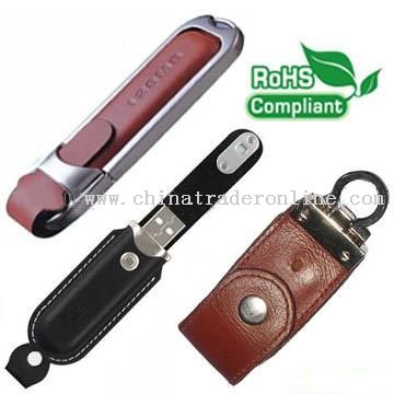 Leather USB Disk with lanyard function with ROHS approval